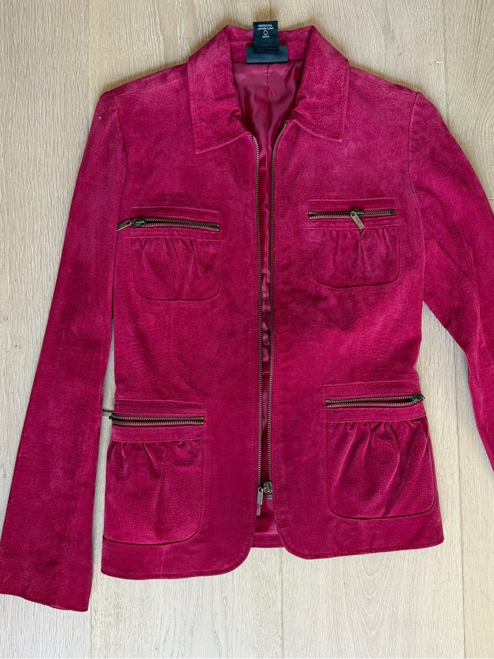 metrostyle Magenta Suede Zip-Front Blazer